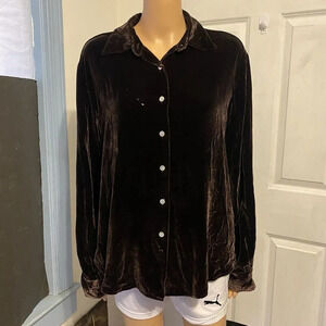 Isda&Co Size L Brown Shear Silk Blend Long Sleeve Button Up Top Blouse Grunge